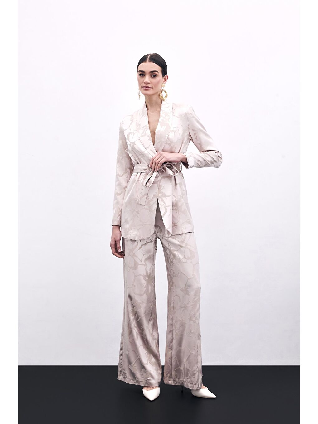 Pembe Renkli Jakarlı Pantolon - Pudra-2