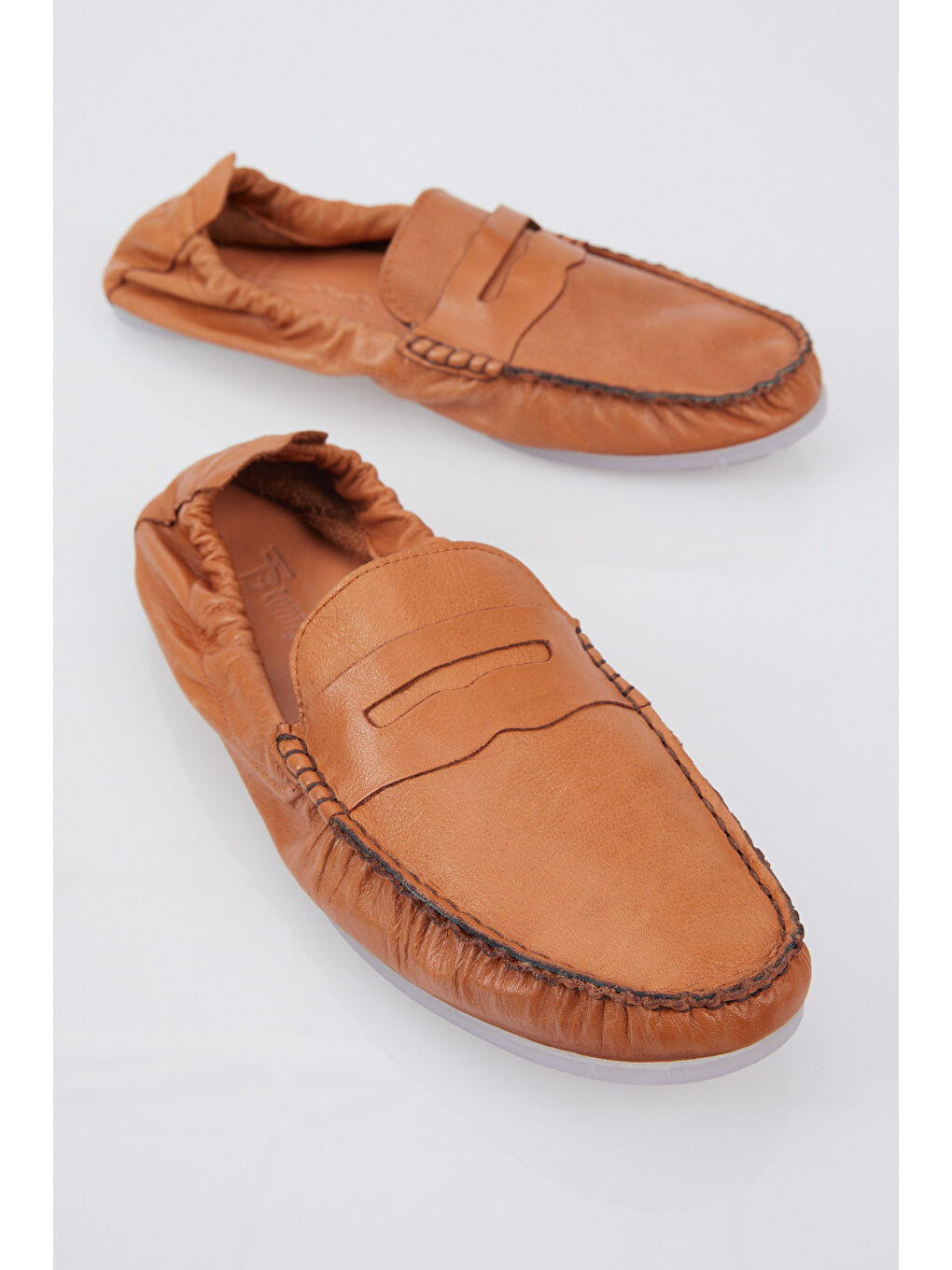 Kahverengi Erkek Taba Arkası Lastikli Rahat Kalıp Hakiki Deri Loafer-2