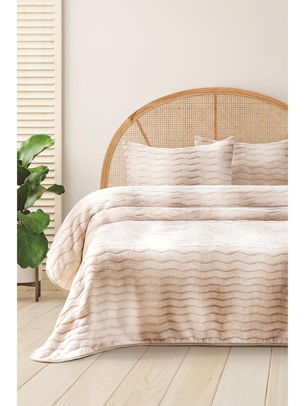 Ekru Dream Home 3 Parça Çift Kişilik Battaniye Seti Kutulu 220x240 Krem-1