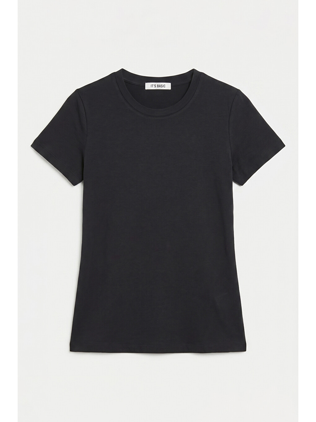 Kadın Siyah s6-1 Bisiklet Yaka %100 Organik Pamuk Esnek Kumaş T-Shirt-3