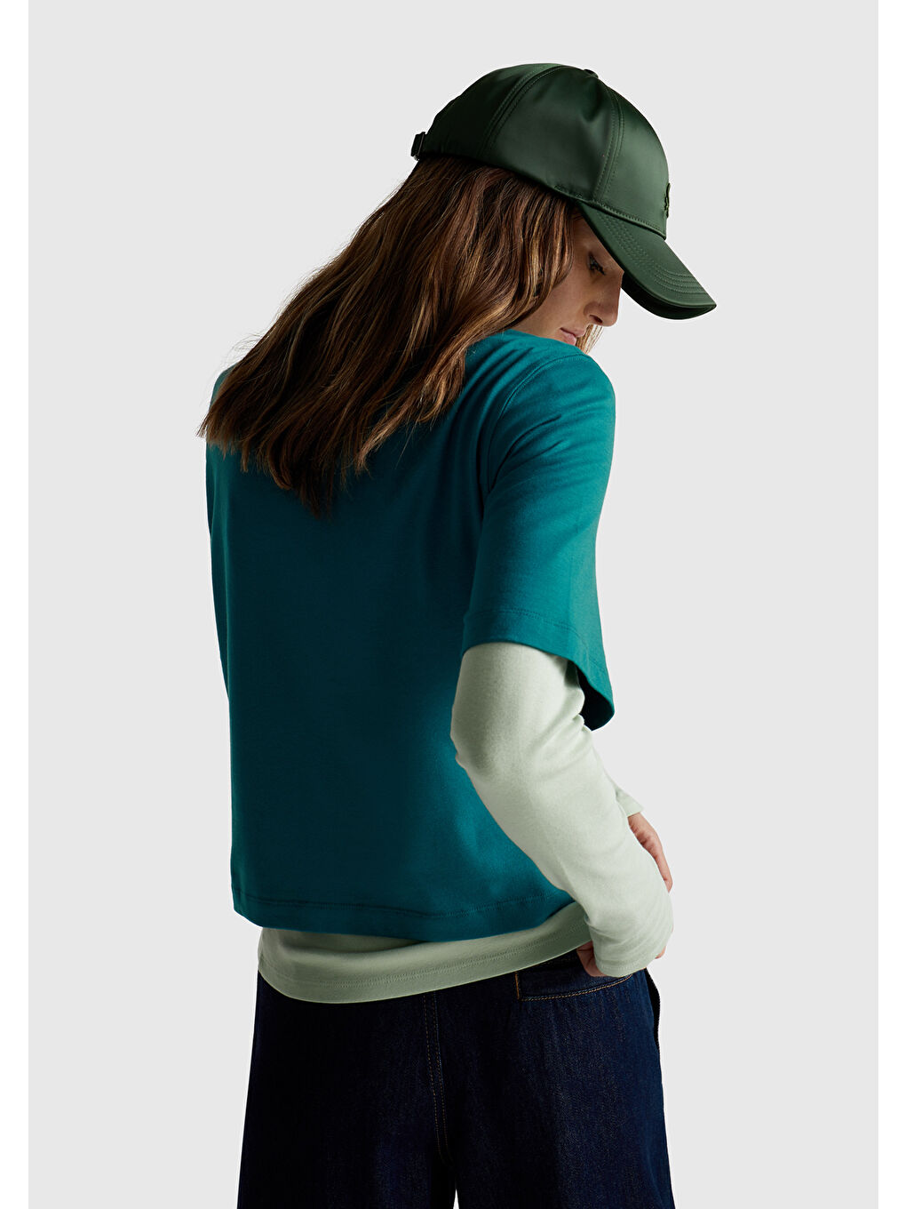 Kadın Koyu Yeşil %100 Pamuk Boxy Fit T-Shirt-2