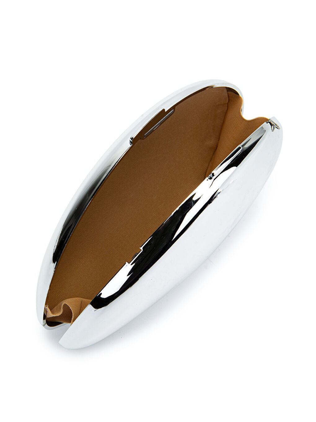 Gri Ayna Yüzeyli Oval Form Clutch Kadın Abiye Çanta Delhi Gümüş-3