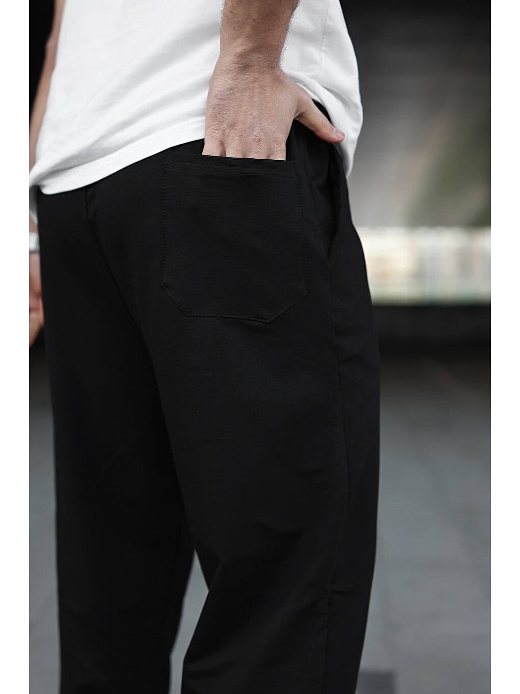Erkek Trend Baskılı Siyah Baggy Eşofman Altı-5