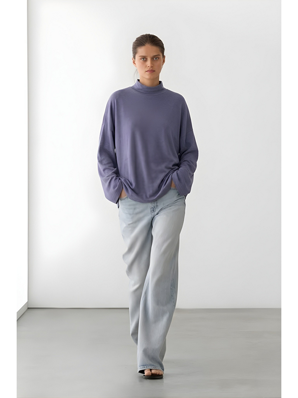 Lila NORA | Dik Yaka Rahat Kesim Bluz Lavanta