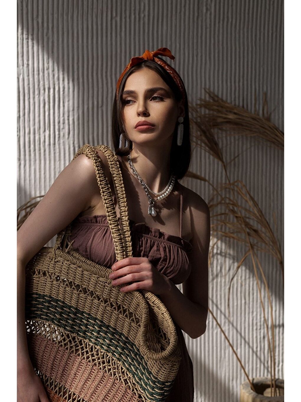 Kahverengi Harvey Kahve Müslin Crop Takım-4