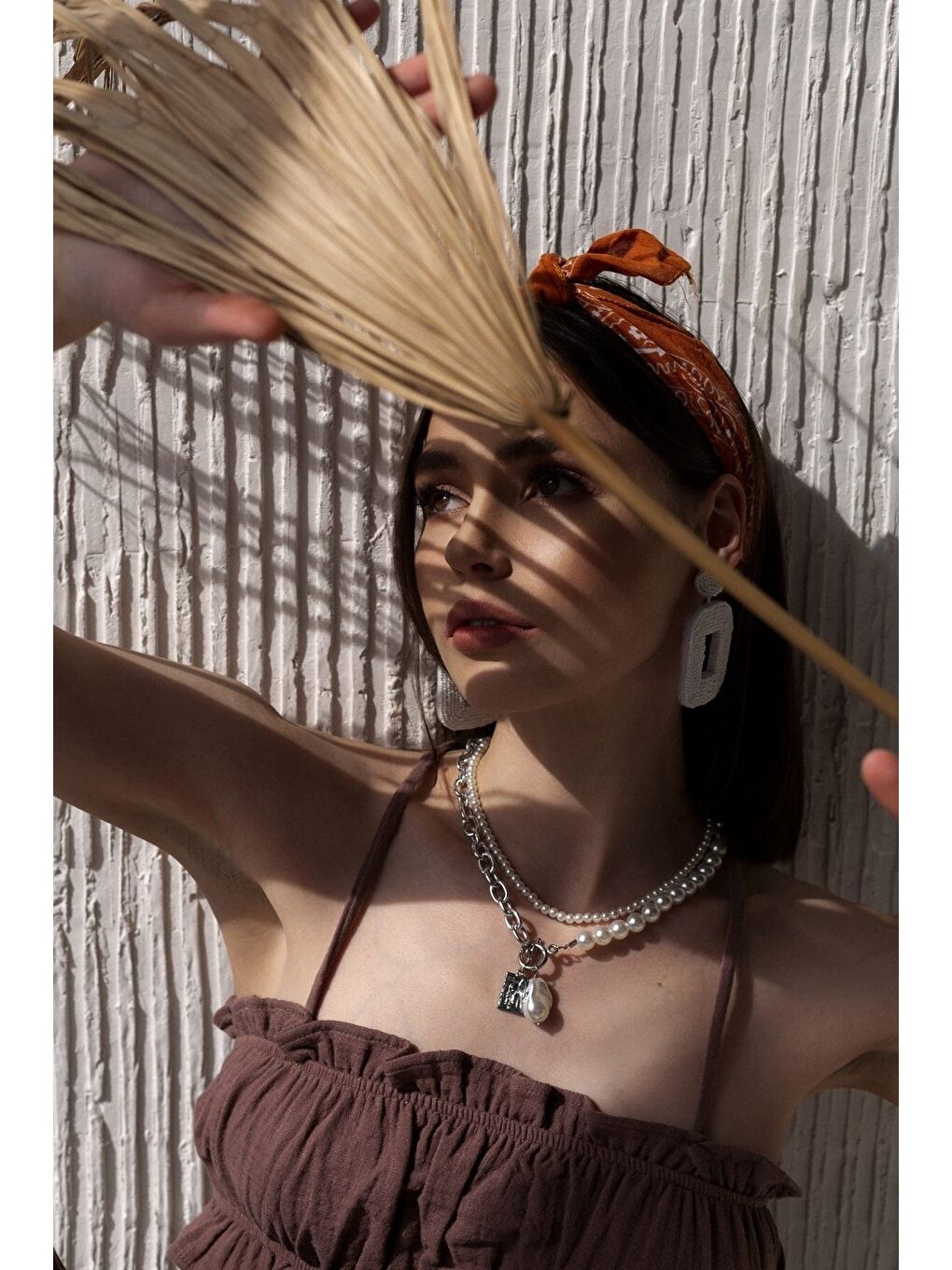 Kahverengi Harvey Kahve Müslin Crop Takım-6