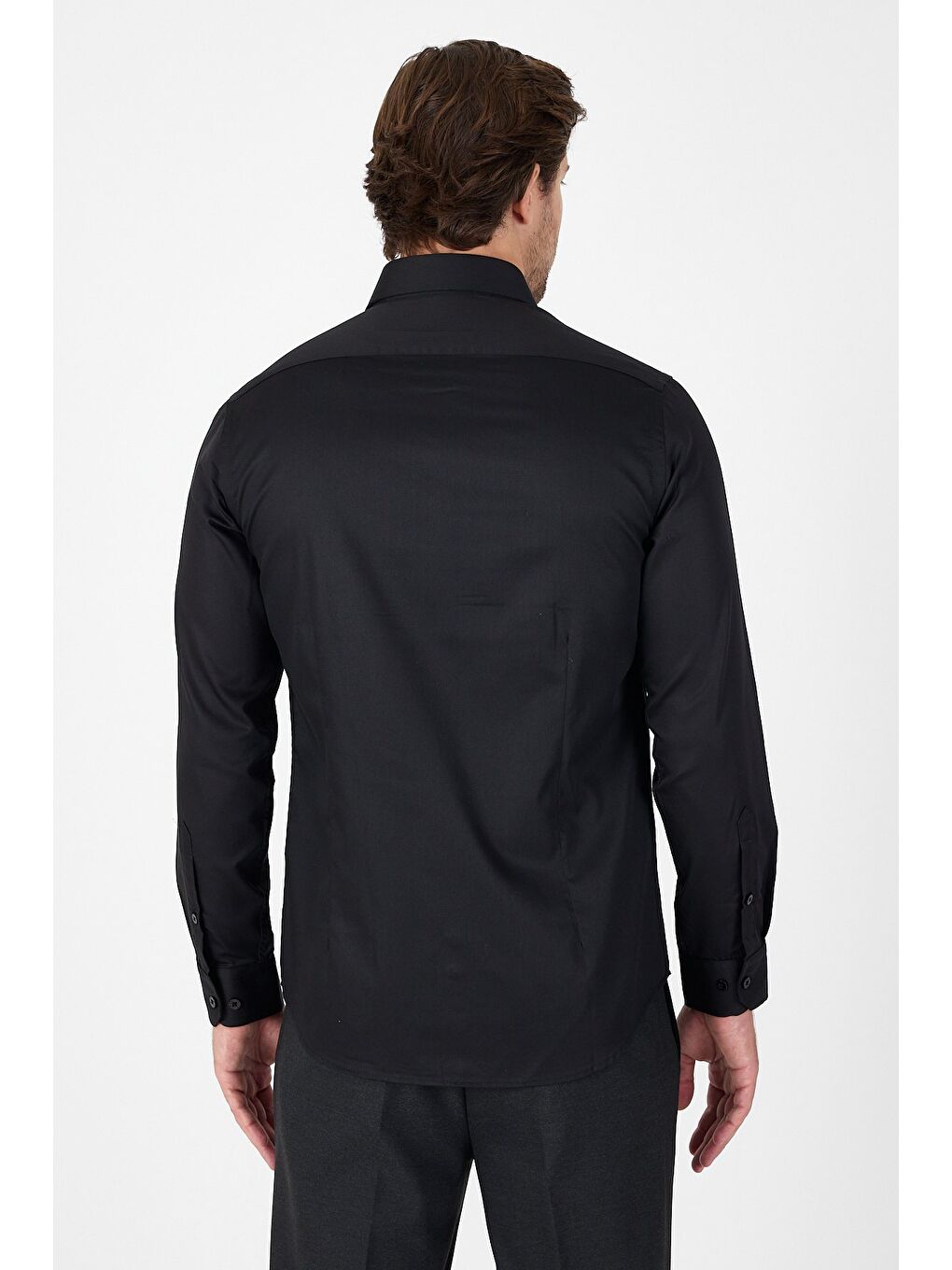 Siyah Uzun Kol Yarım İtalyan Yaka Cepsiz Non Iron Slim Fit Pamuklu Gömlek 1004250267-4