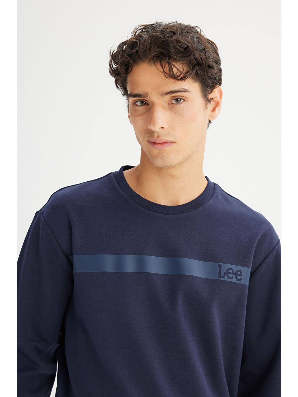 Lacivert Pamuklu Regular Fit Normal Kesim Bisiklet Yaka Sweatshirt-3