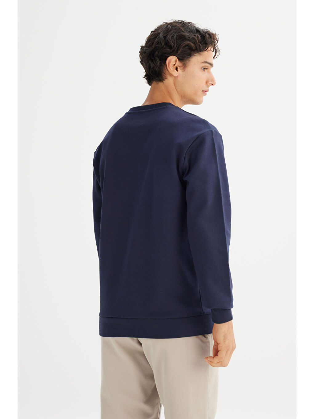 Lacivert Pamuklu Regular Fit Normal Kesim Bisiklet Yaka Sweatshirt-4