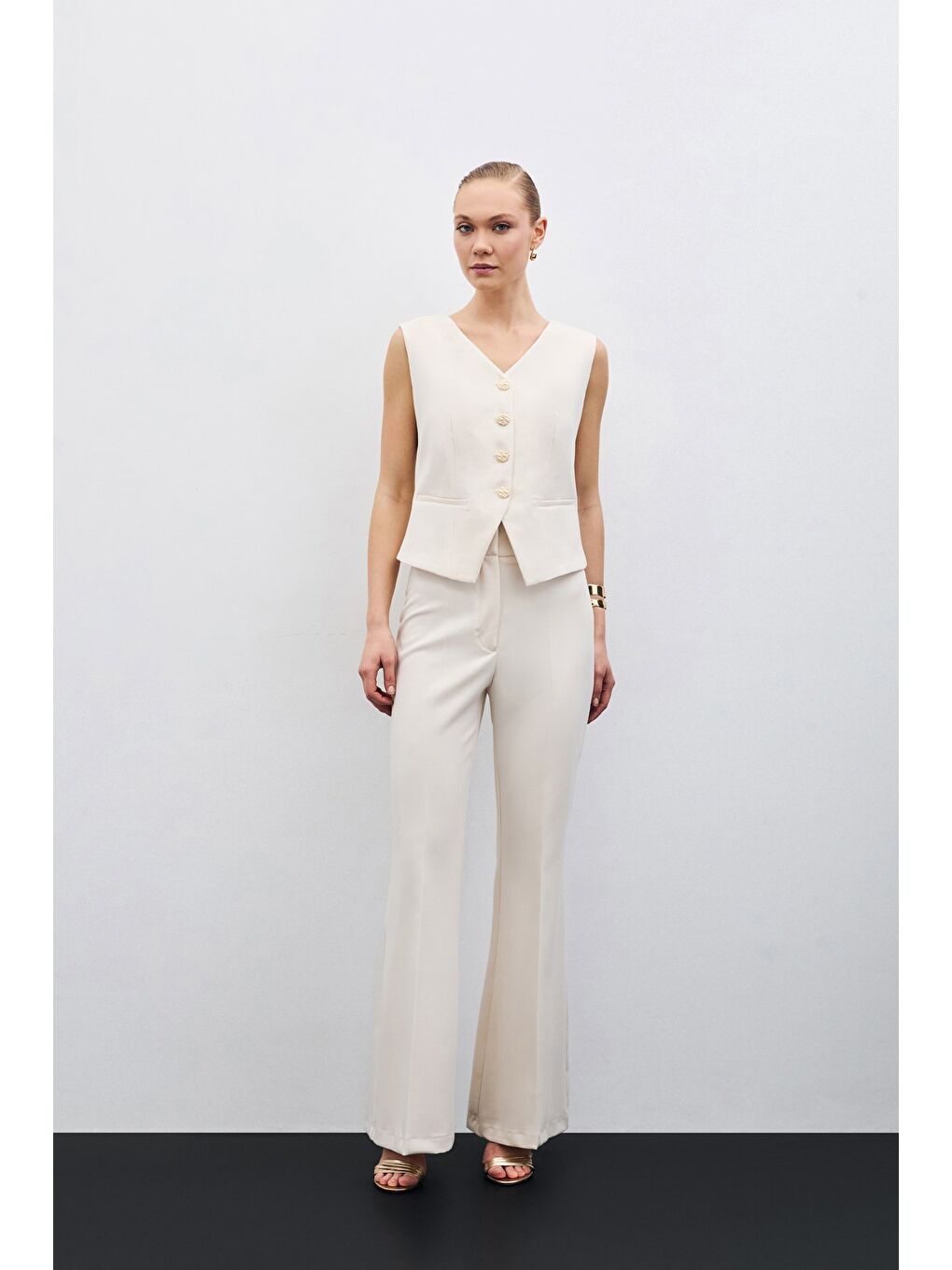 İspanyol Paça Pantolon - Bej