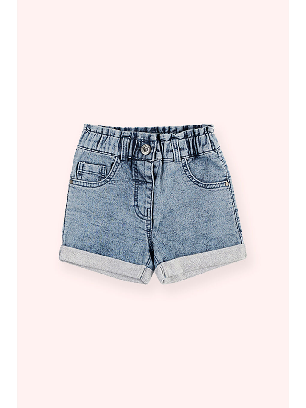 Kız Bebek Beli Lastikli Mavi Jean Şort