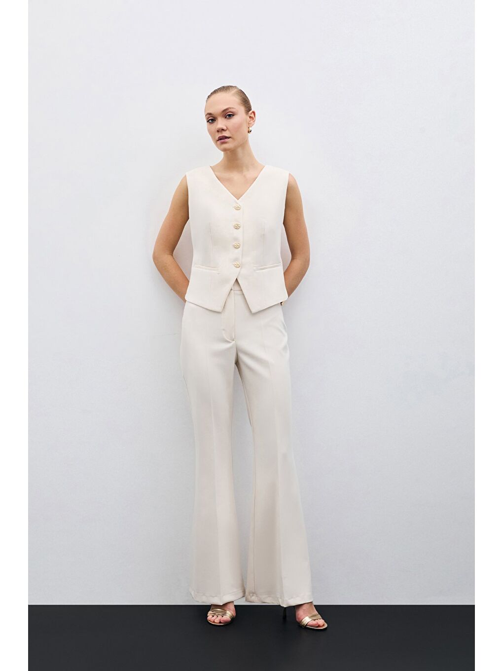 İspanyol Paça Pantolon - Bej-1