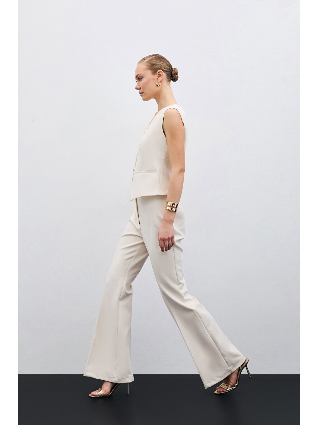 İspanyol Paça Pantolon - Bej-2