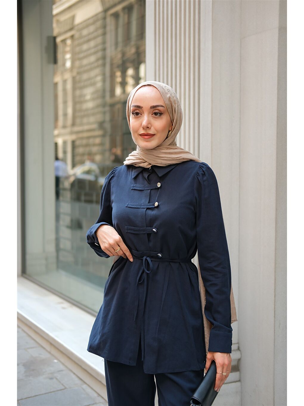 Kadın Düğme Detay Takım Lacivert-1