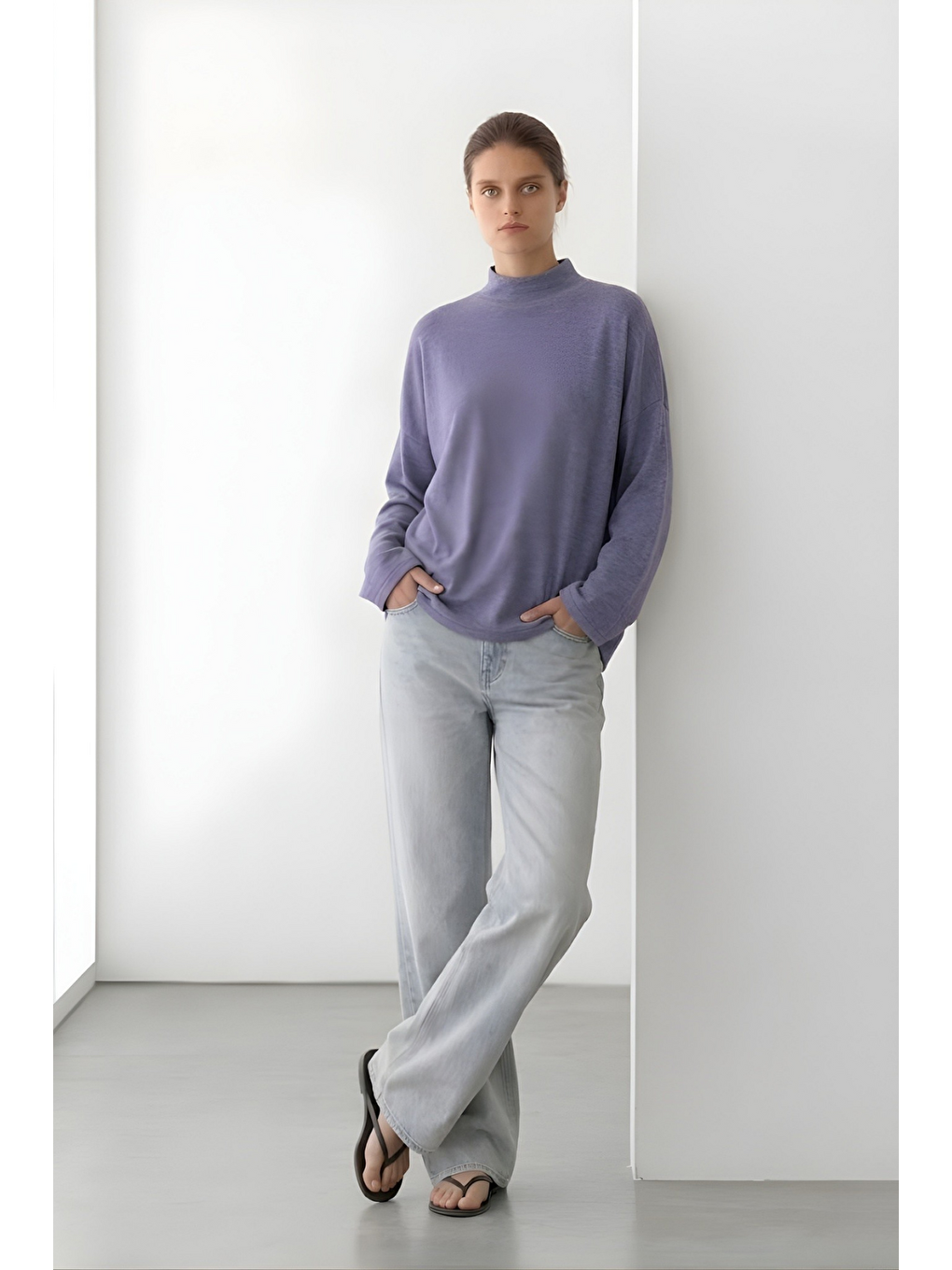 Lila NORA | Dik Yaka Rahat Kesim Bluz Lavanta-2