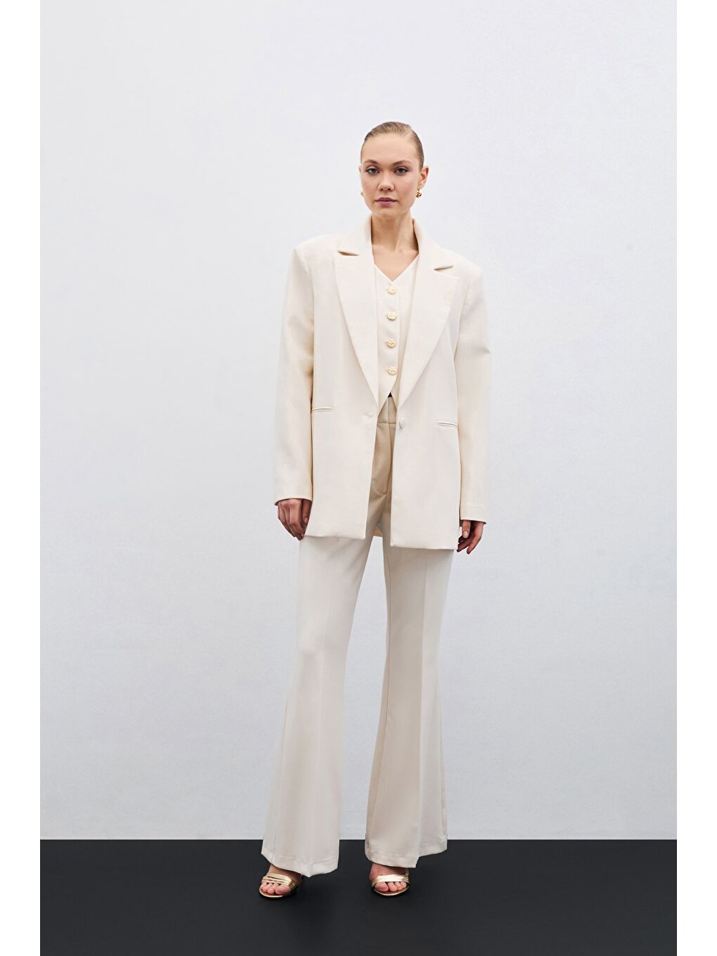 İspanyol Paça Pantolon - Bej-3