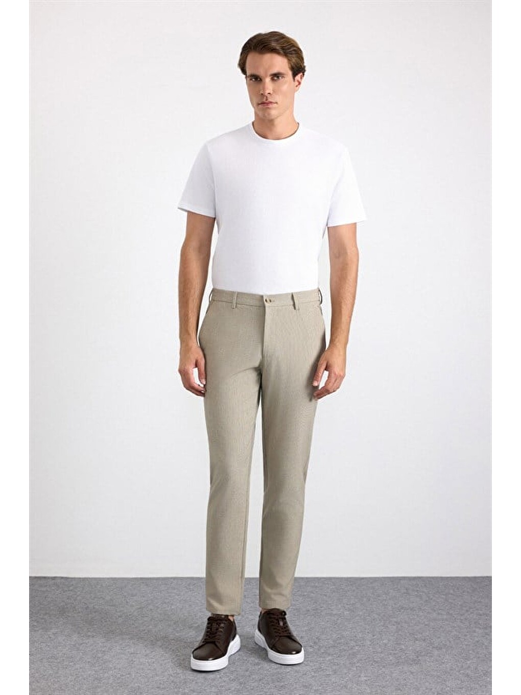 Bej Slim Düz Jogger Pantolon