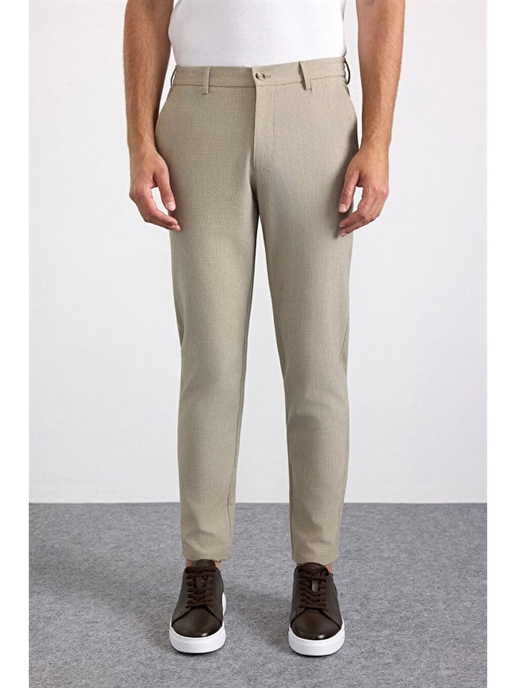 Bej Slim Düz Jogger Pantolon-1