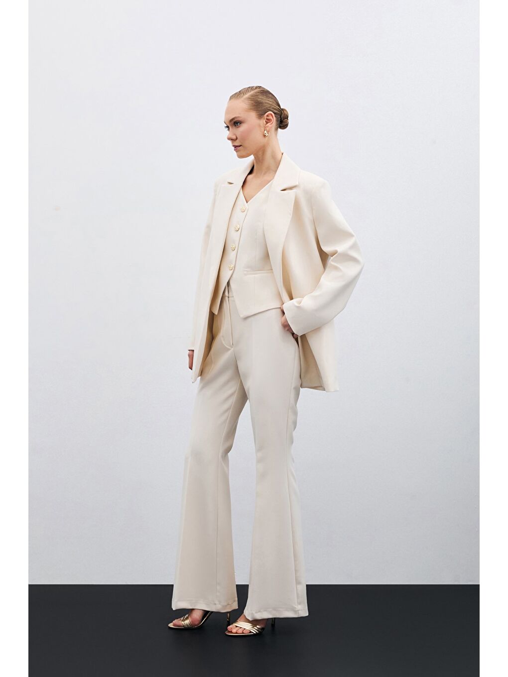 İspanyol Paça Pantolon - Bej-4