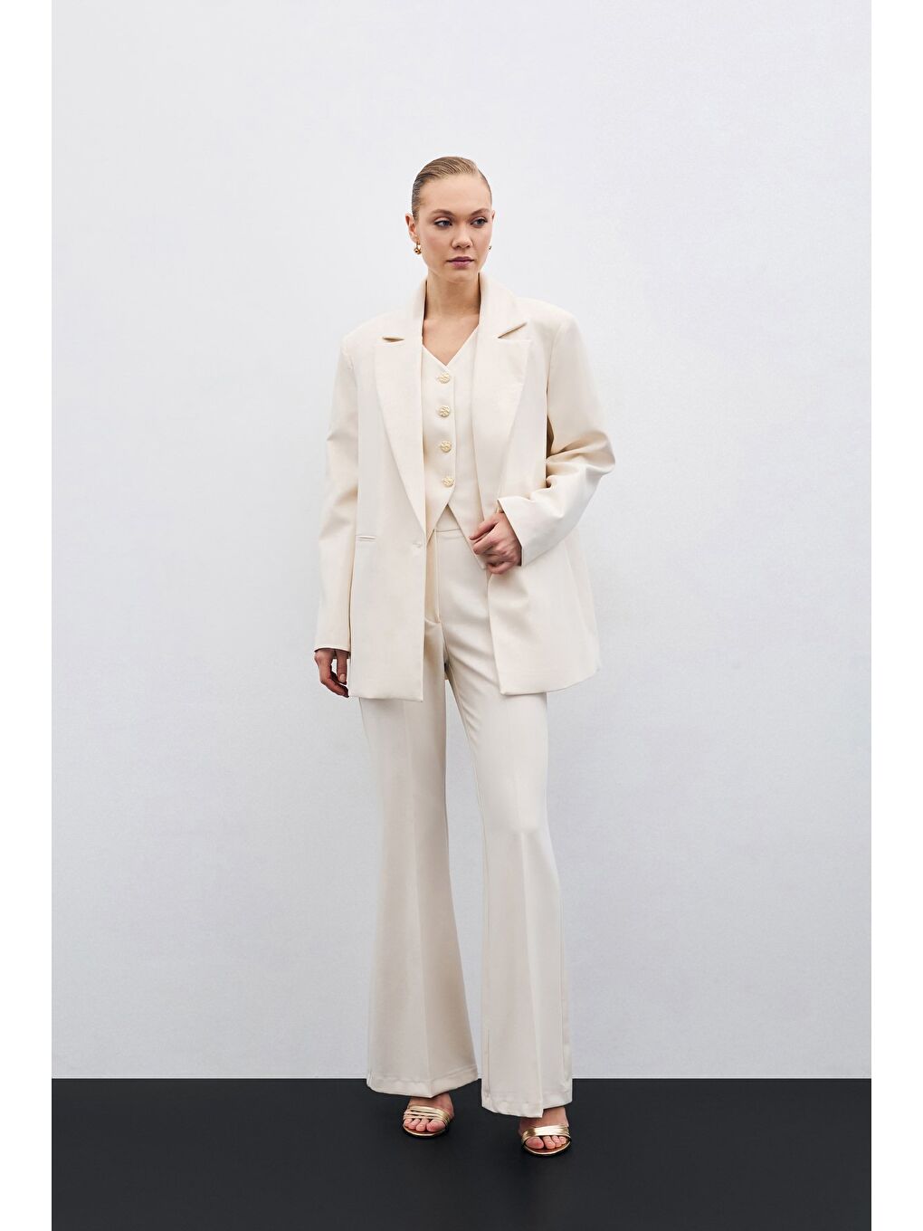 İspanyol Paça Pantolon - Bej-5