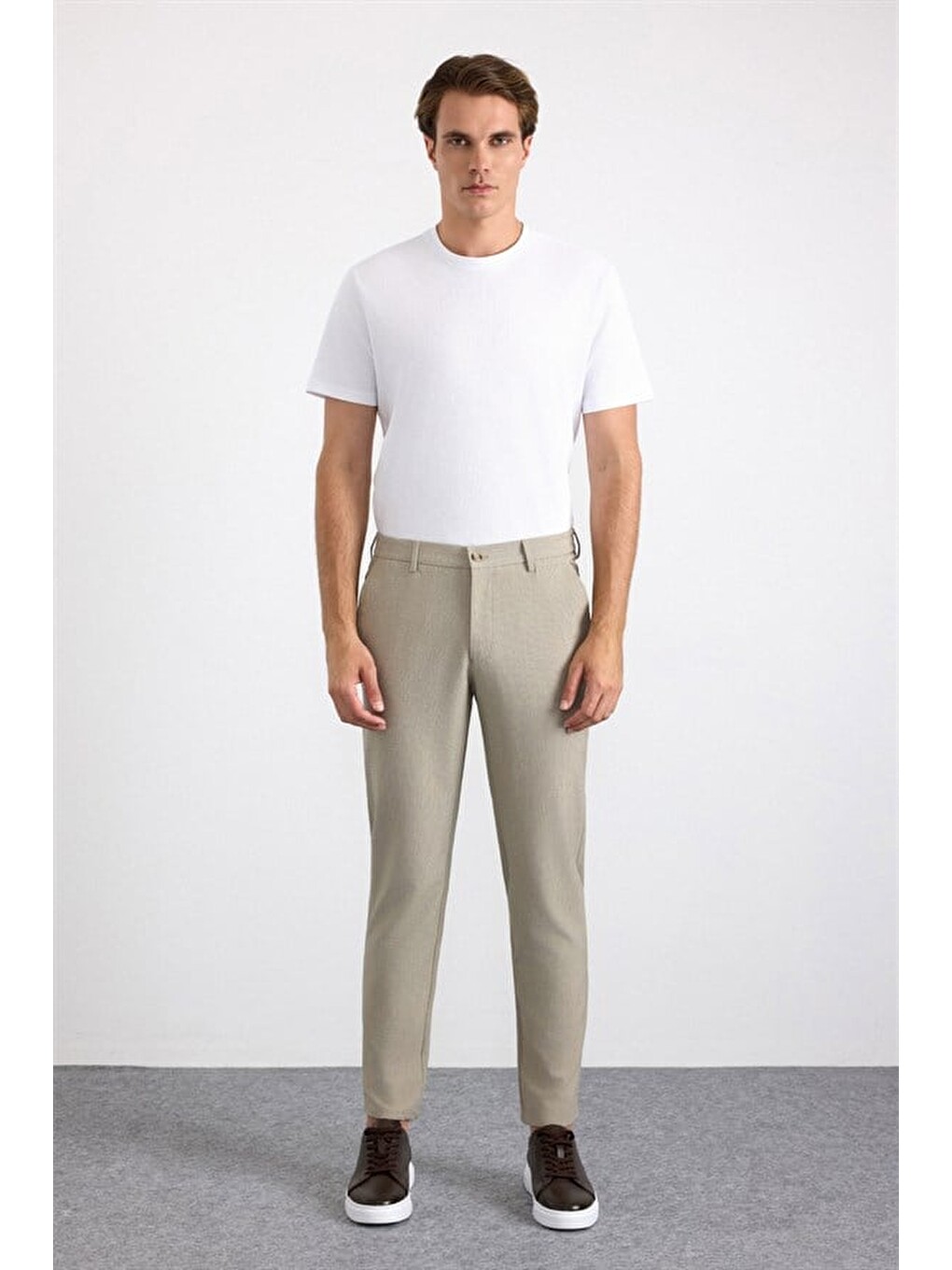 Bej Slim Düz Jogger Pantolon-5