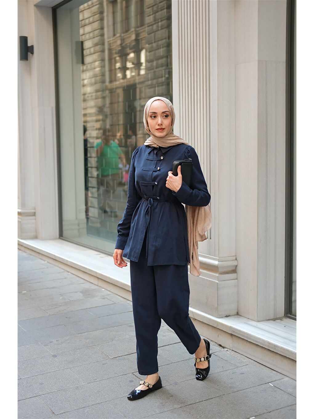 Kadın Düğme Detay Takım Lacivert-2
