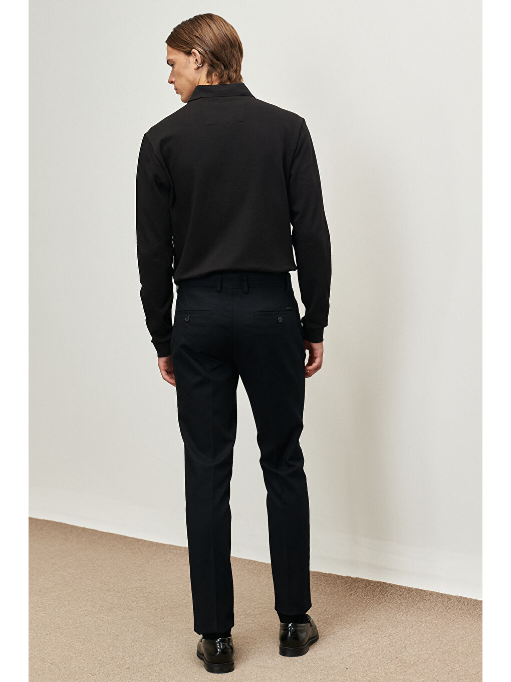 Erkek Siyah Slim Fit Dar Kesim Armürlü Esnek Casual Pantolon-2