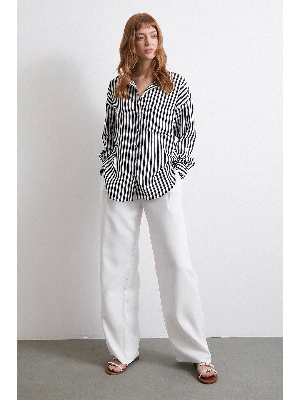 Multi Çizgili Cepli Gömlek Siyah-1