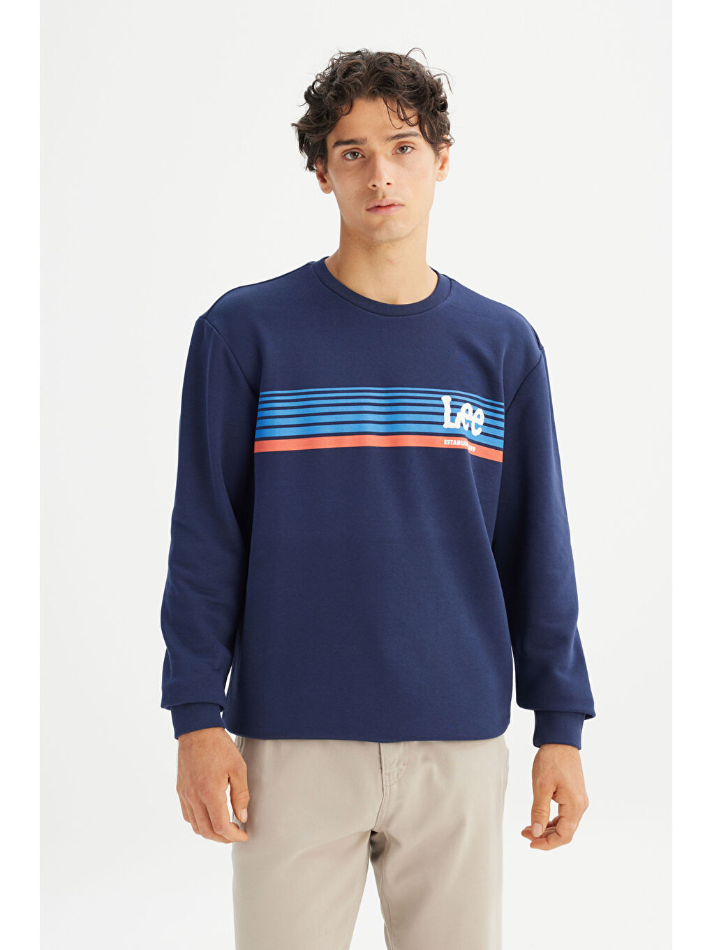 Regular Fit Normal Kesim Bisiklet Yaka Baskılı Lacivert Sweatshirt-2