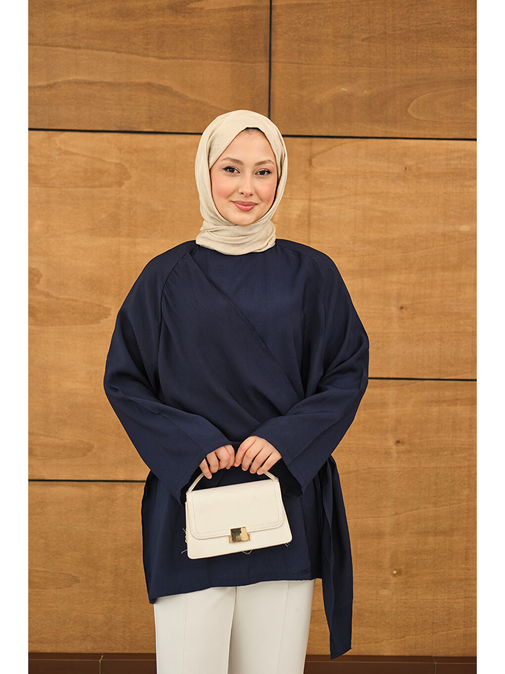 Kadın Şal Detay Yandan Bağlamalı Bluz Lacivert-3