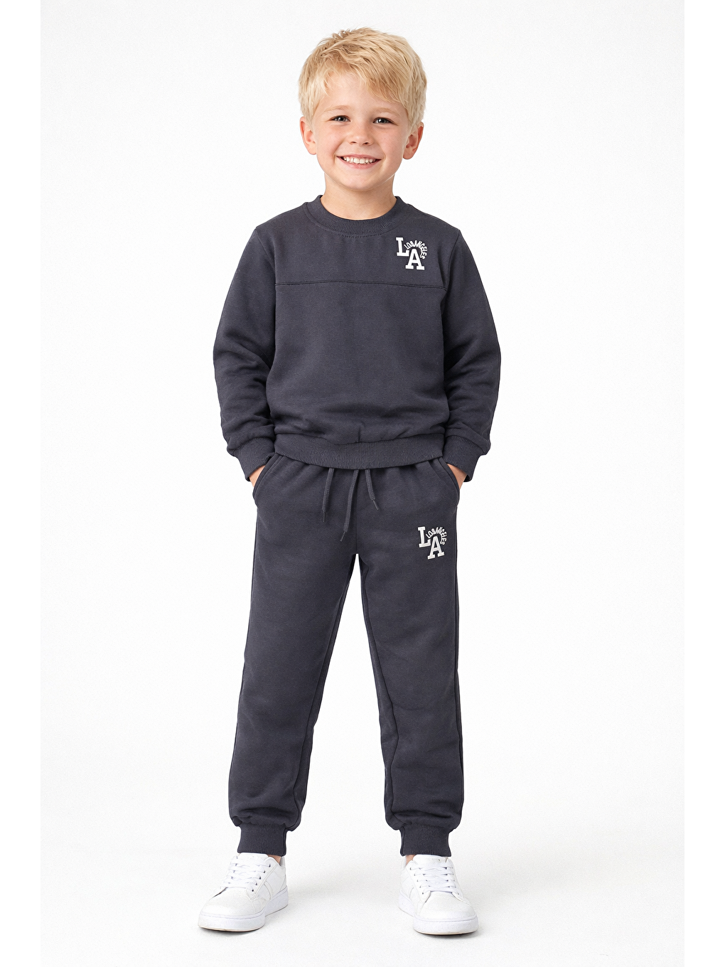 Gri Baskılı Nakışlı Füme Renk Erkek Çocuk Eşofman Takımı