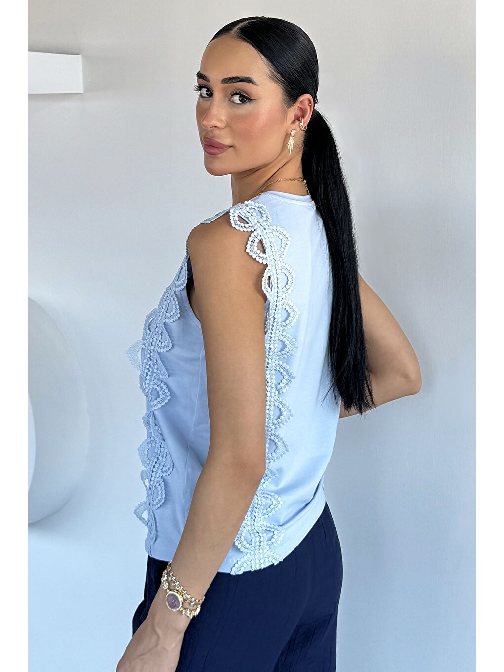 Mavi Güpürlü Bluz-3