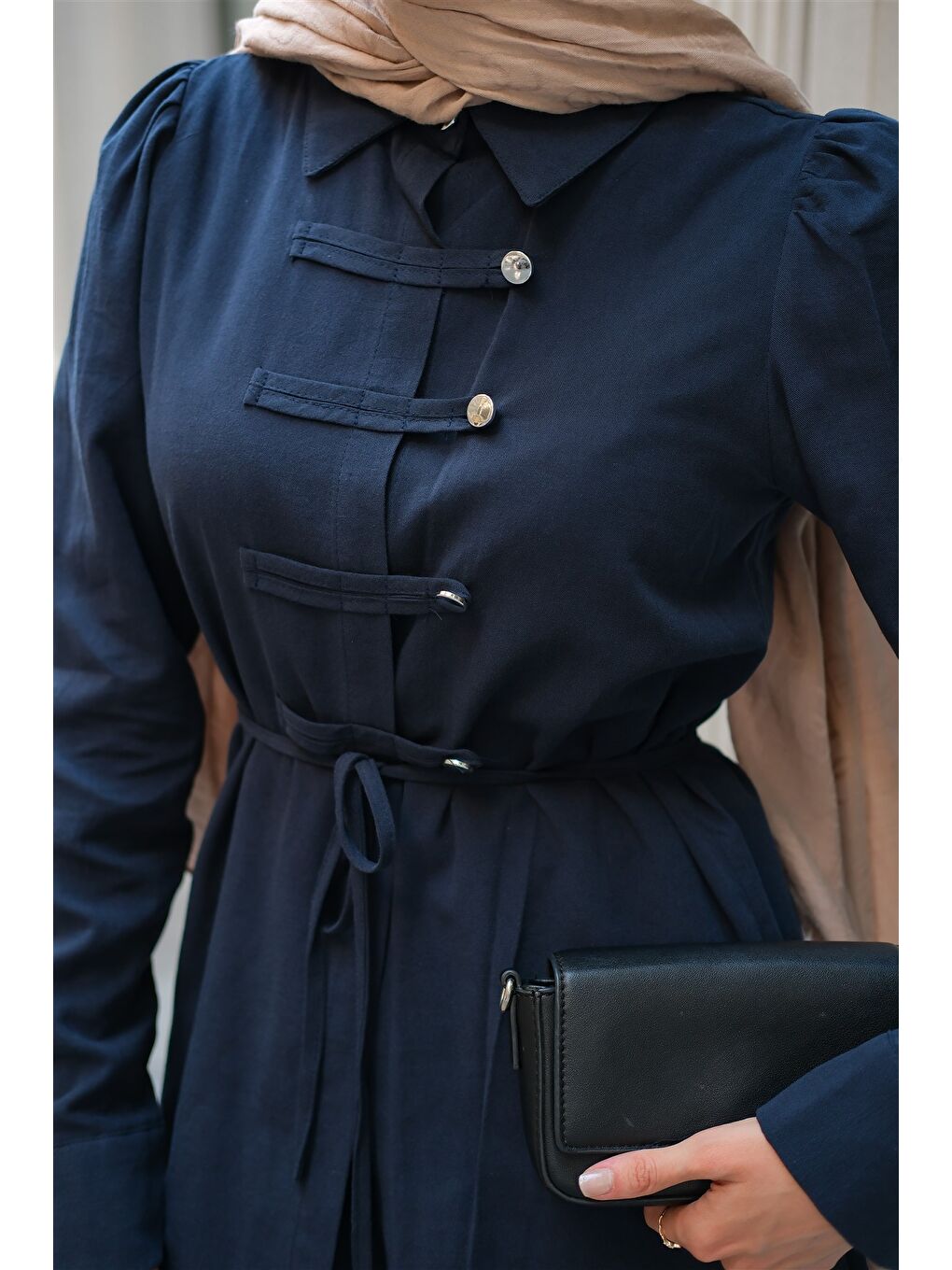 Kadın Düğme Detay Takım Lacivert-3