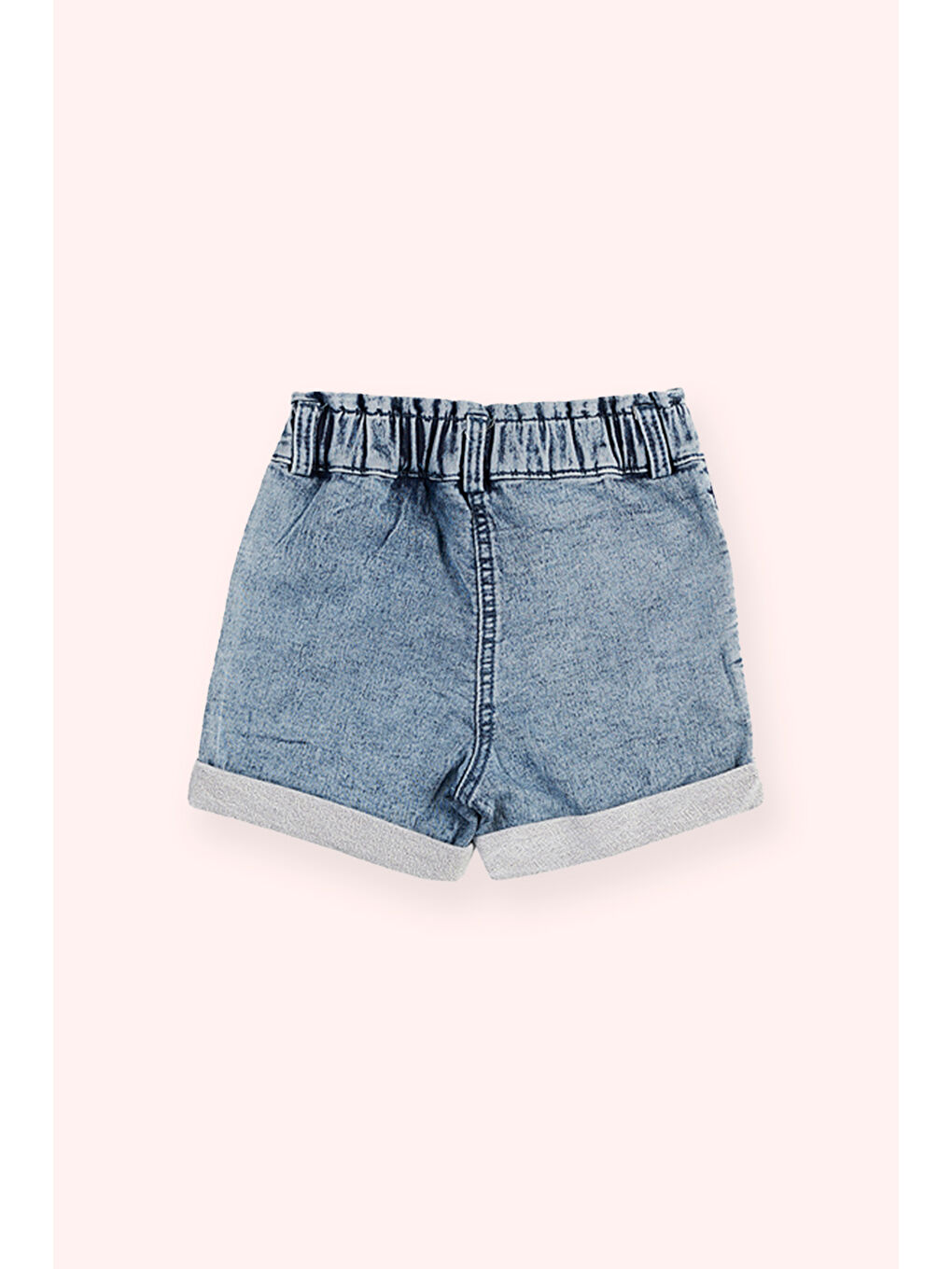 Kız Bebek Beli Lastikli Mavi Jean Şort-2
