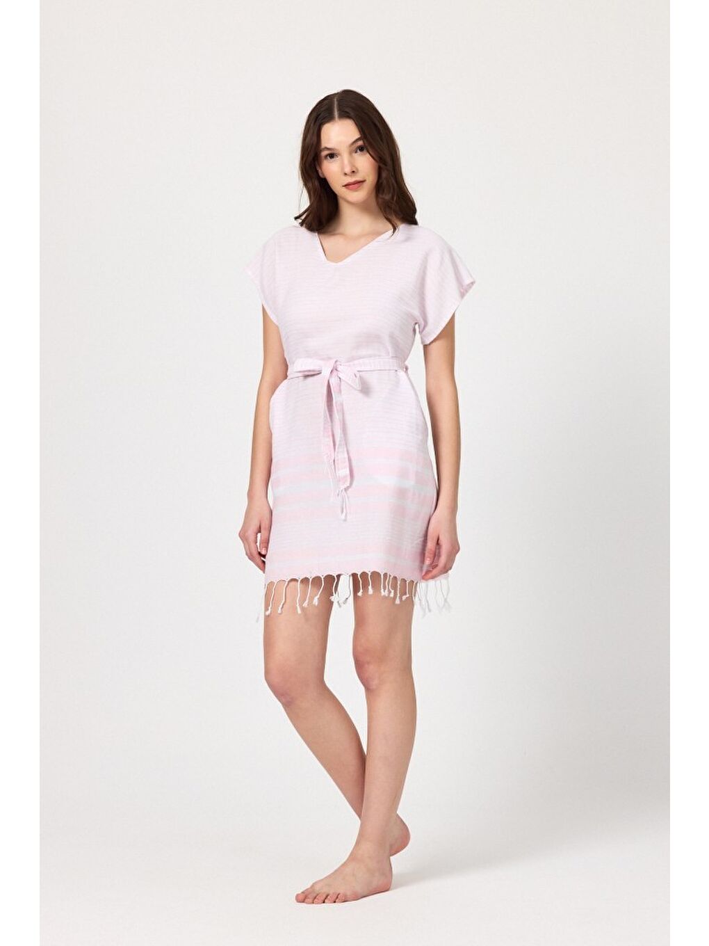 Pembe Katya Plaj elbisesi Tunik pareo %100 Pamuk-2