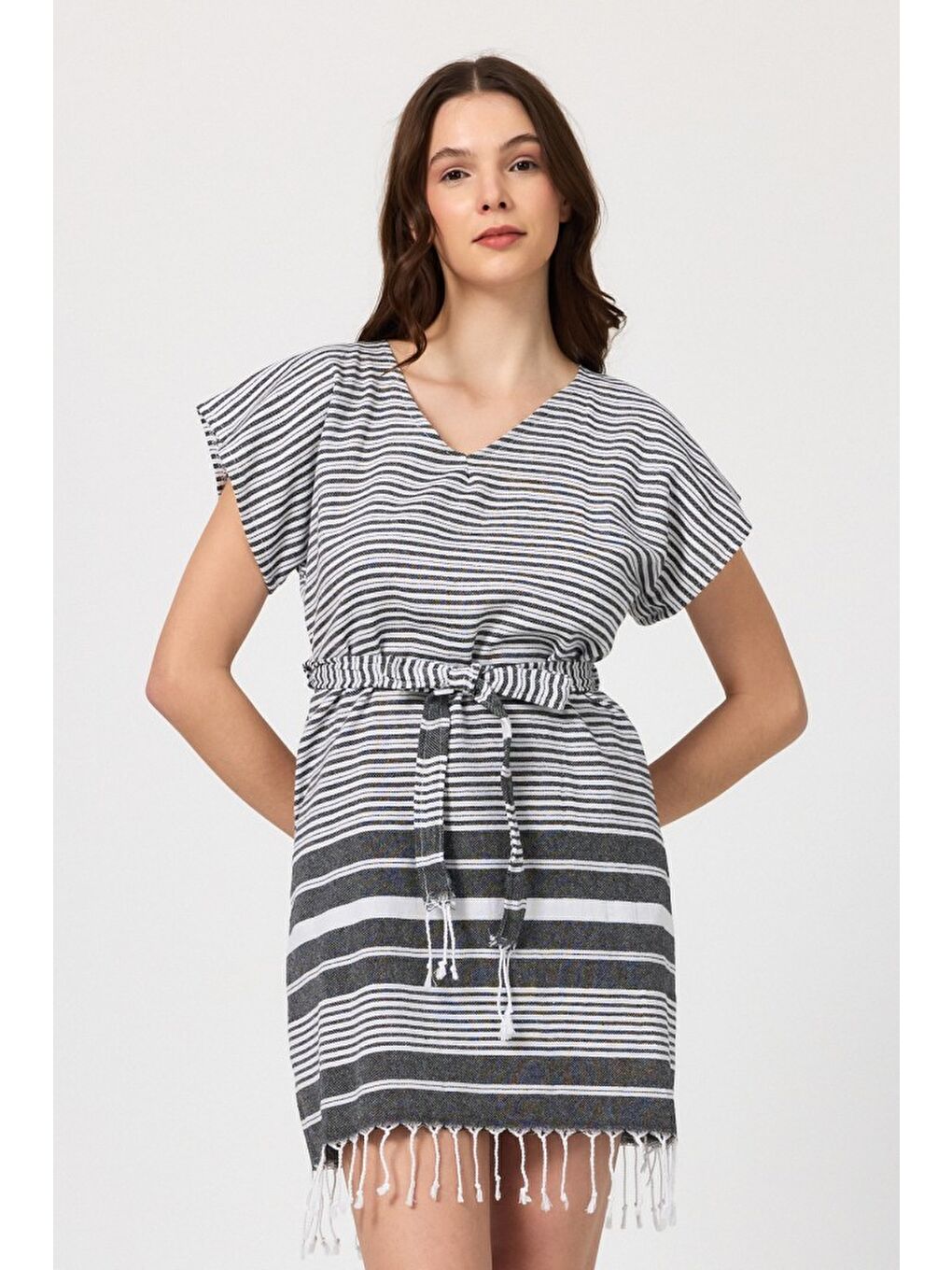 Gri Katya Plaj elbisesi Tunik pareo %100 Pamuk-2