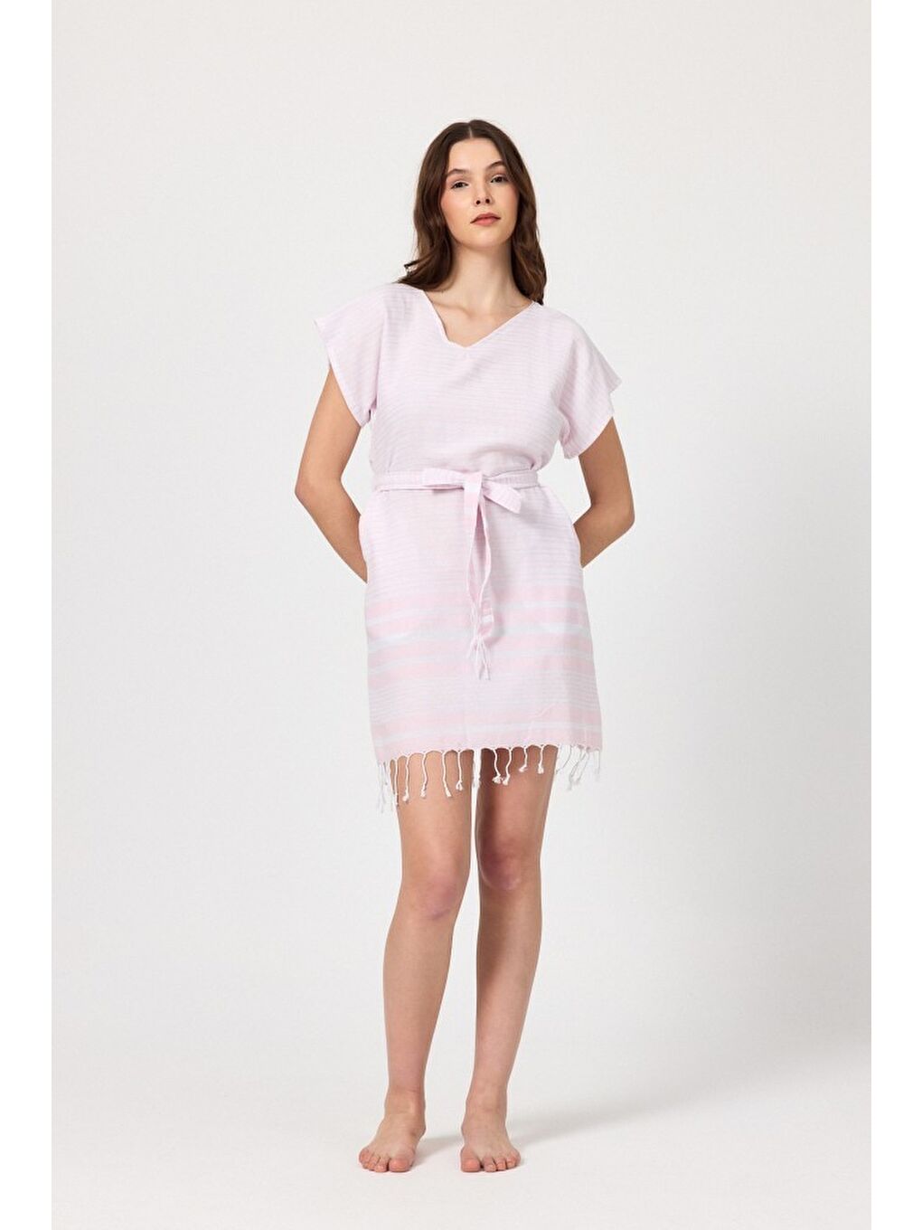 Pembe Katya Plaj elbisesi Tunik pareo %100 Pamuk-3