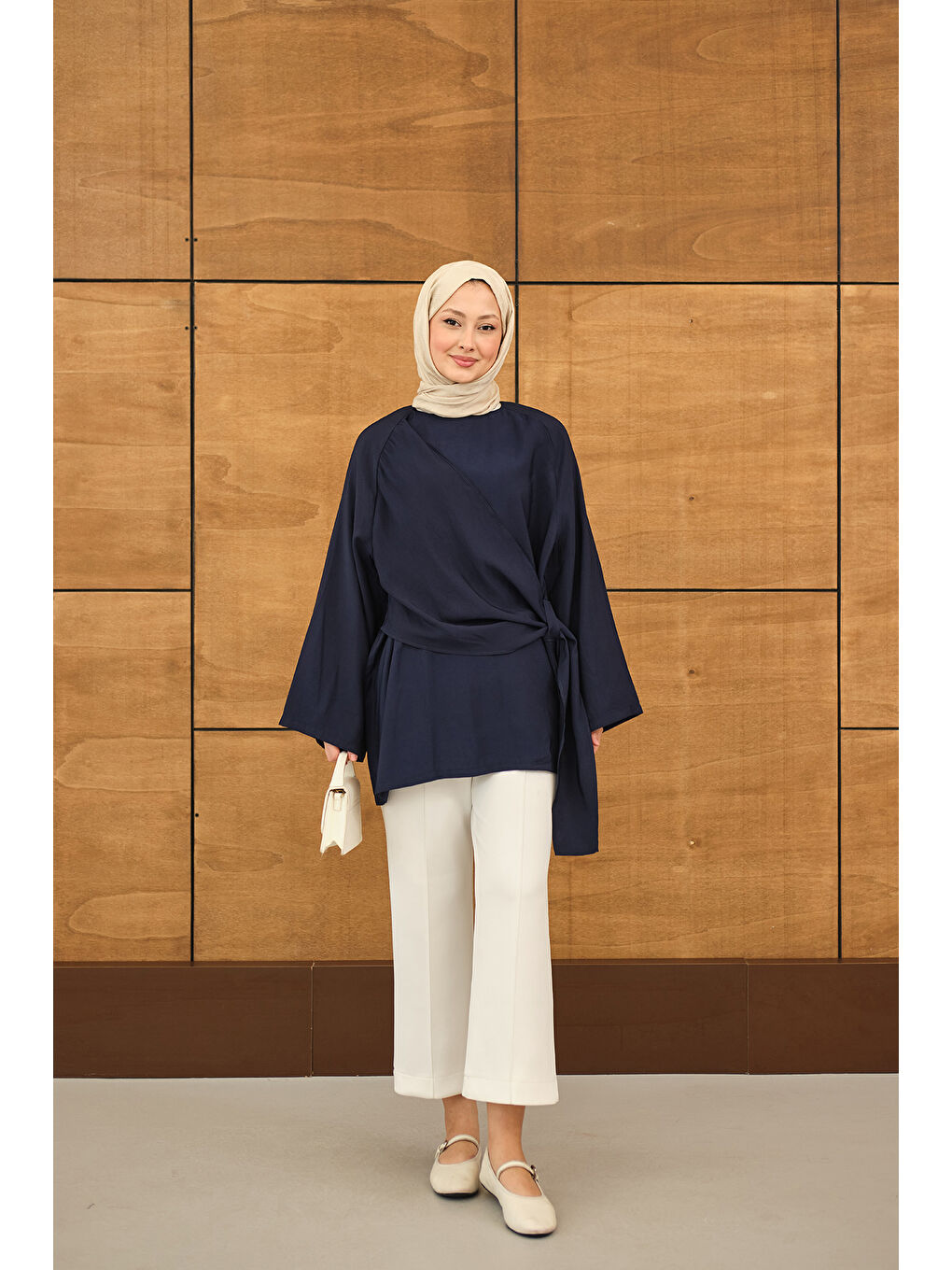 Kadın Şal Detay Yandan Bağlamalı Bluz Lacivert-4