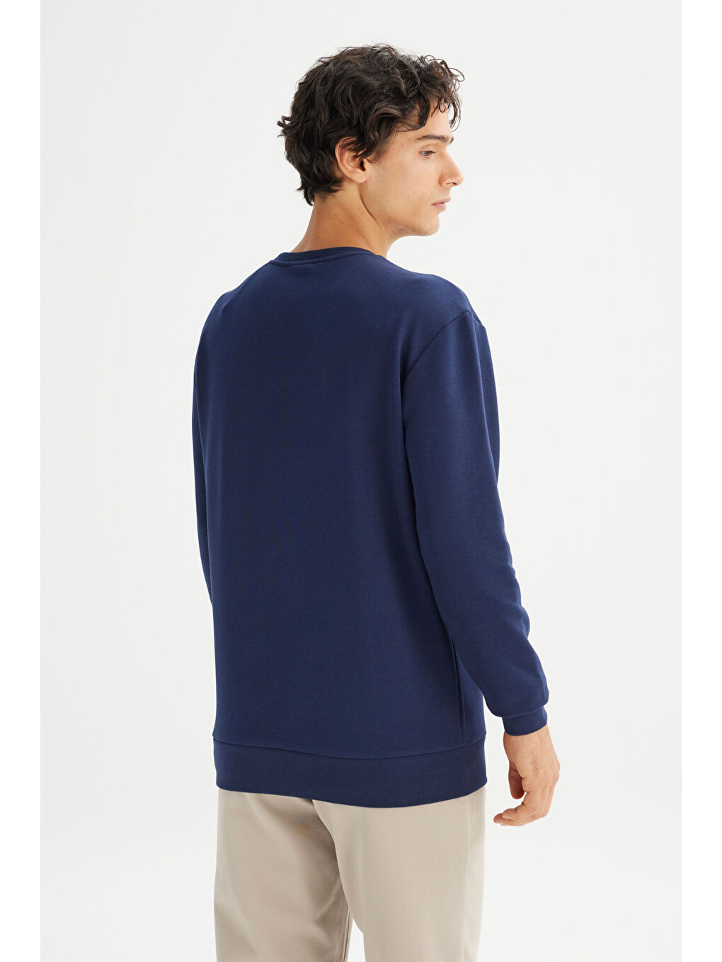 Regular Fit Normal Kesim Bisiklet Yaka Baskılı Lacivert Sweatshirt-4