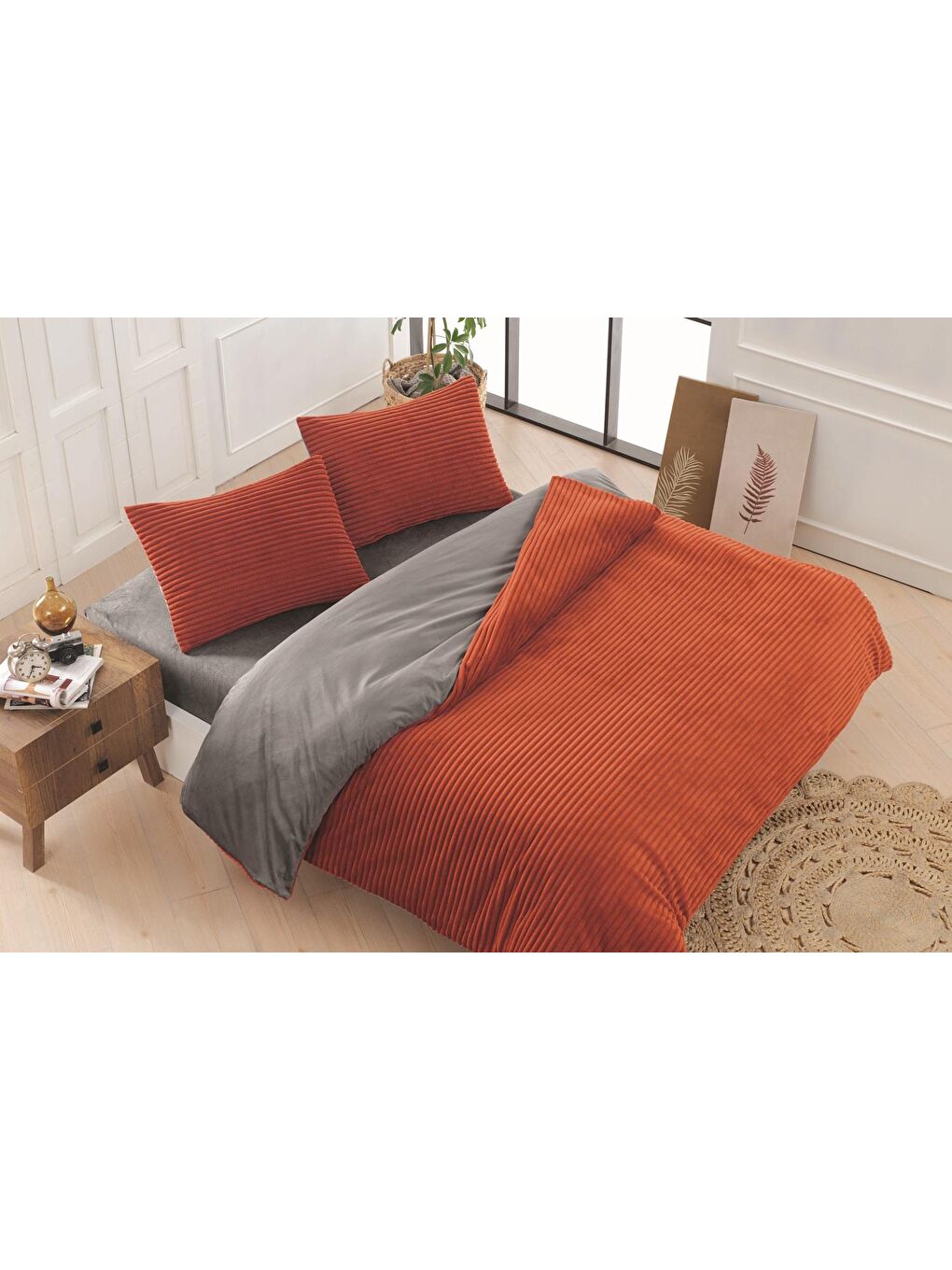 Kahverengi Eternity Fitilli 4 Parça Çift Kişilik Nevresim Takımı 200x220 Kiremit