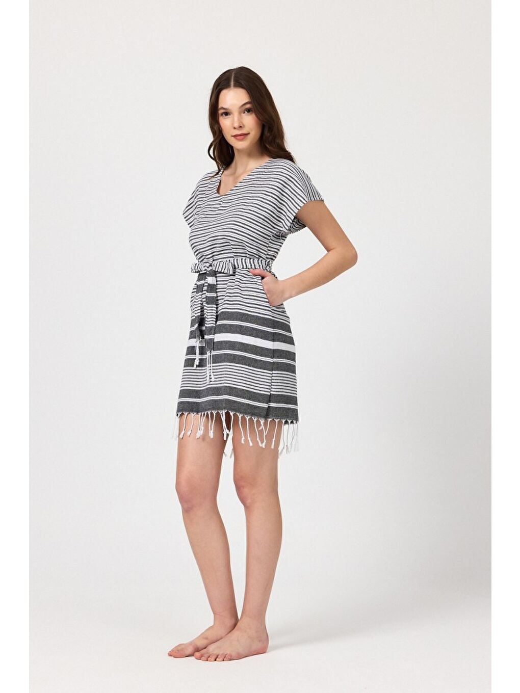 Gri Katya Plaj elbisesi Tunik pareo %100 Pamuk-4