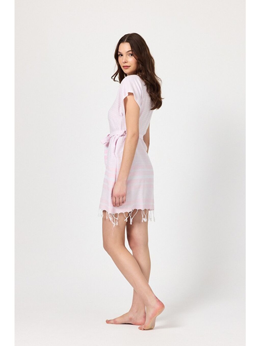 Pembe Katya Plaj elbisesi Tunik pareo %100 Pamuk-5