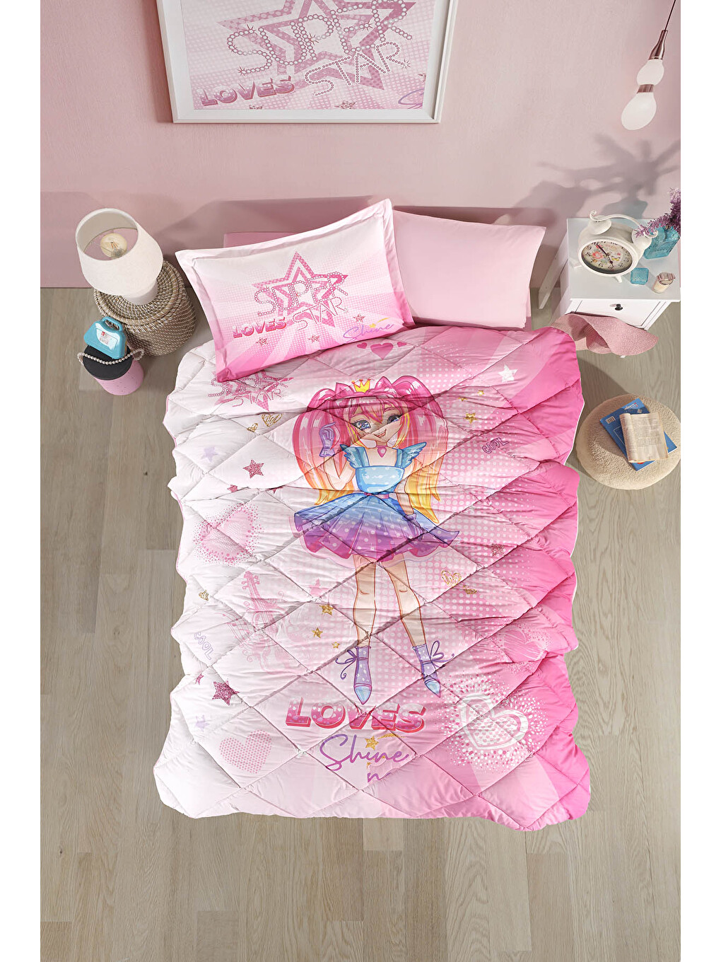 Pembe Ranforce %100 Pamuk Tek Kişilik Uyku Seti Shine V1