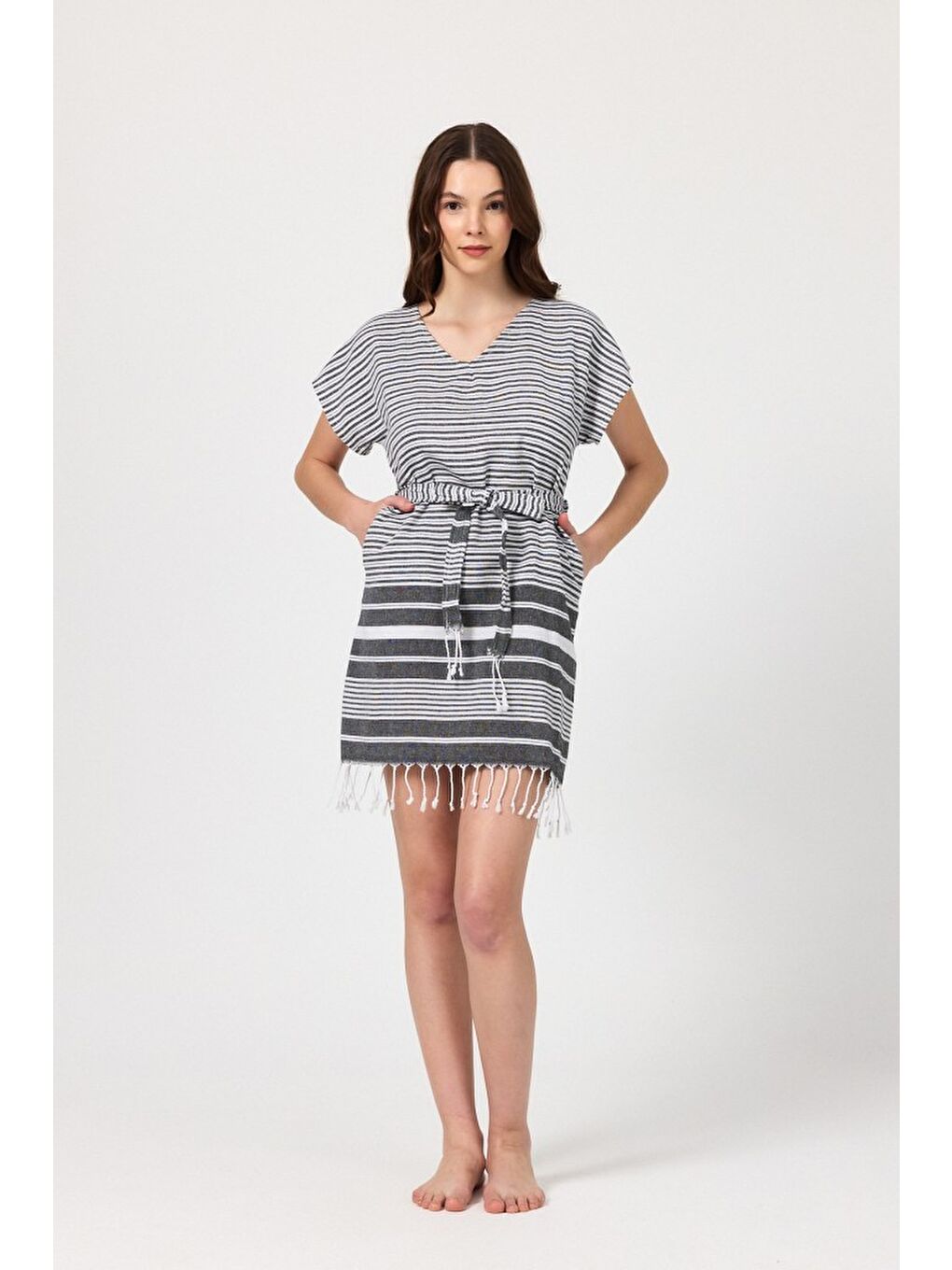 Gri Katya Plaj elbisesi Tunik pareo %100 Pamuk-5