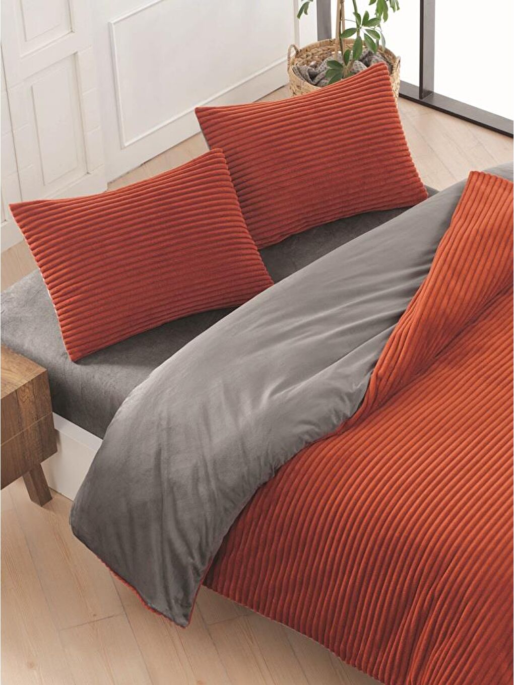 Kahverengi Eternity Fitilli 4 Parça Çift Kişilik Nevresim Takımı 200x220 Kiremit-2