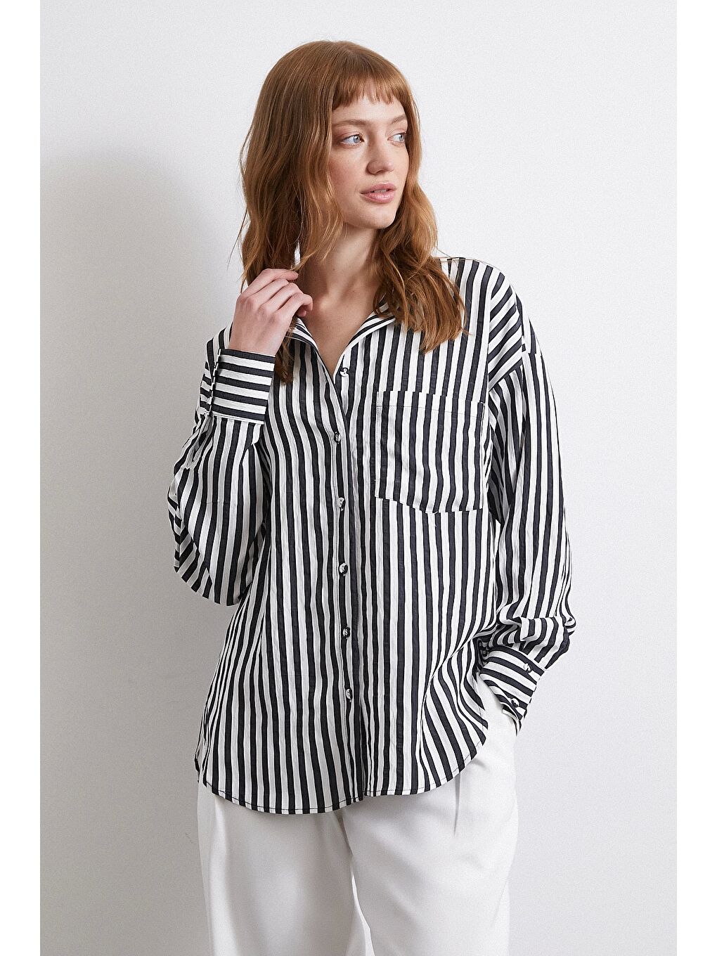 Multi Çizgili Cepli Gömlek Siyah-2