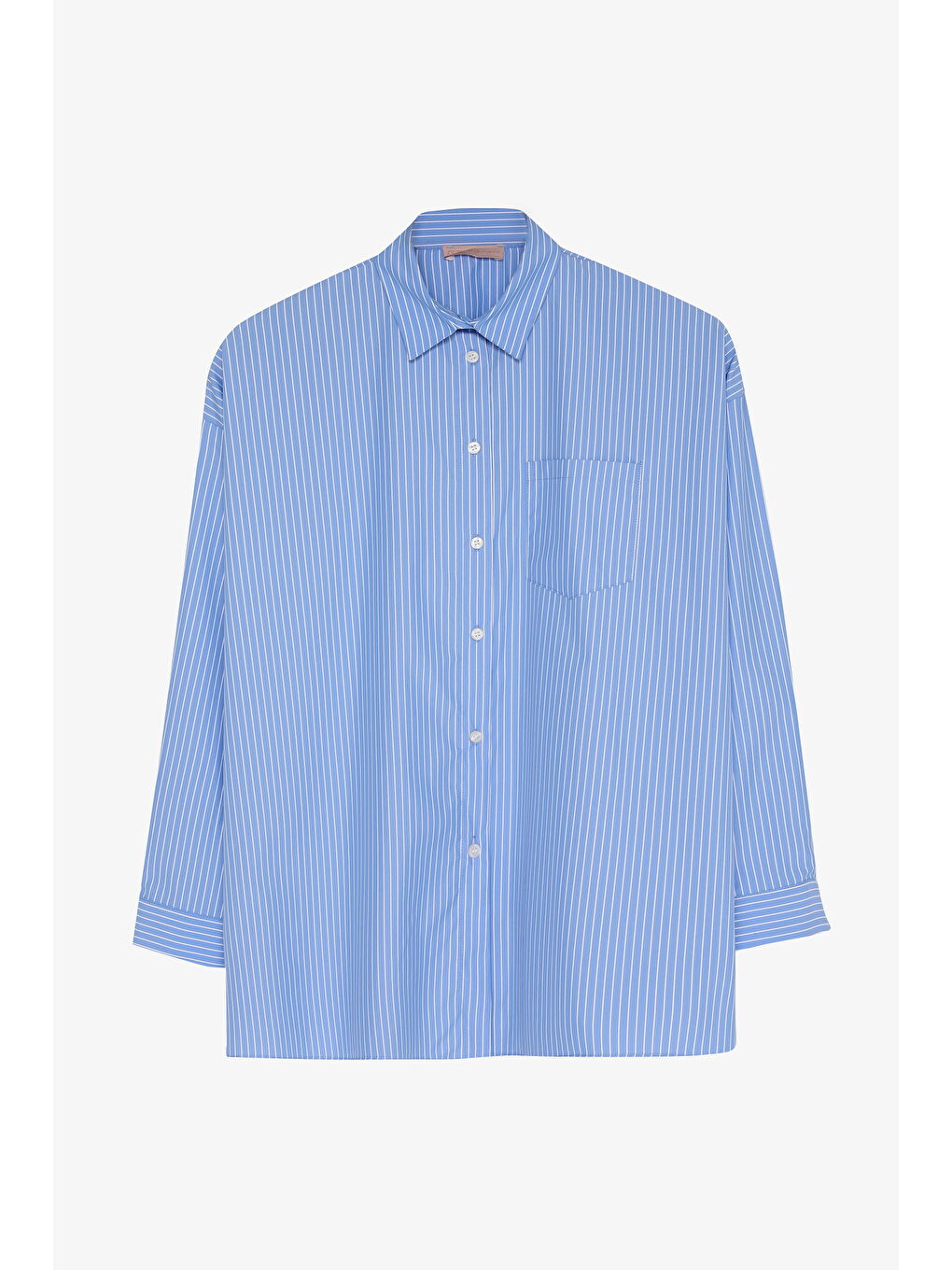 Sırtı Yazı Baskılı Oversize Çizgili Gömlek Mavi