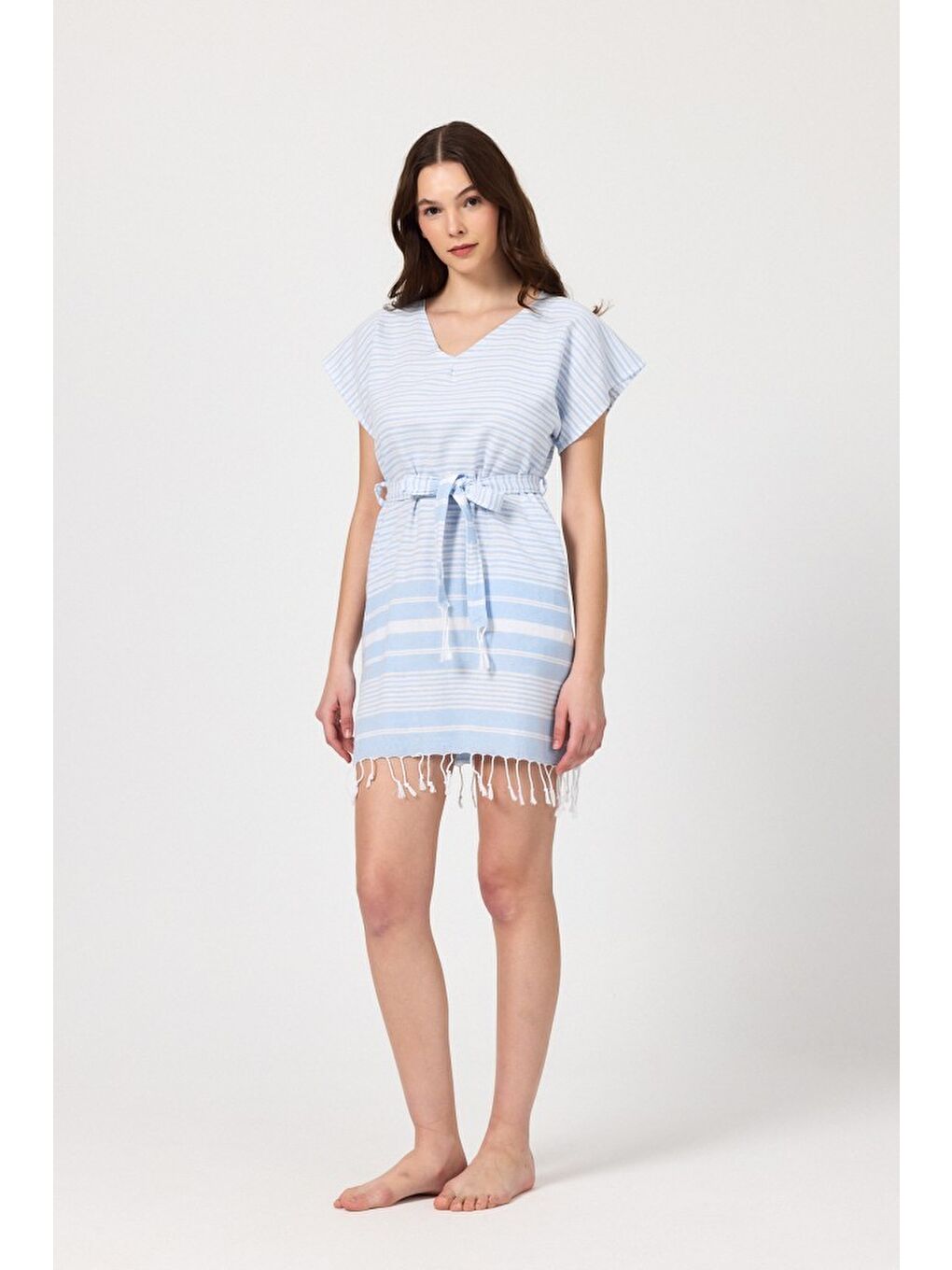 Mavi Katya Plaj elbisesi Tunik pareo %100 Pamuk