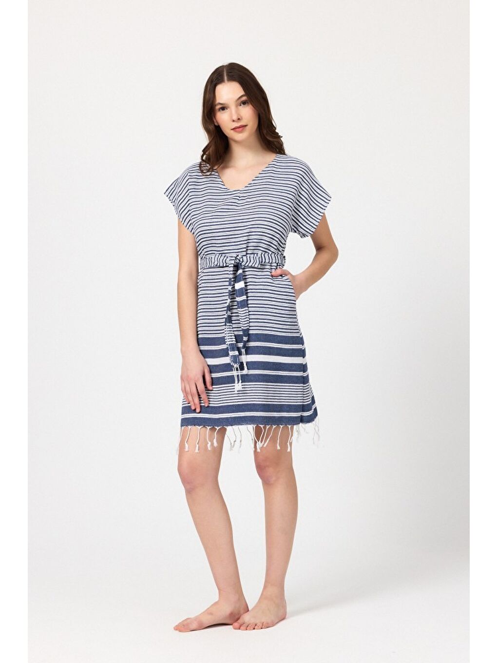 Lacivert Katya Plaj elbisesi Tunik pareo %100 Pamuk-2