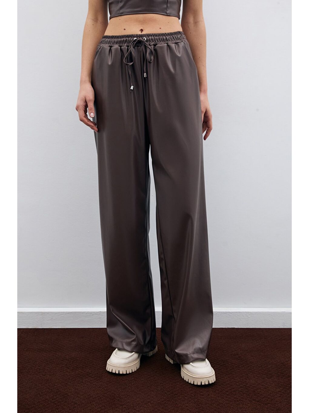 Kahverengi Salaş Deri Pantolon - Koyu Kahve-4